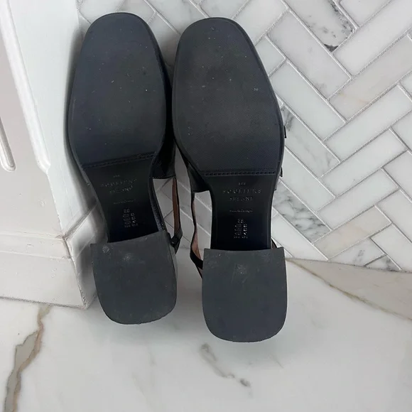 Sezane Black Leather Mary Jane Slingback Heels - Picture 7 of 11